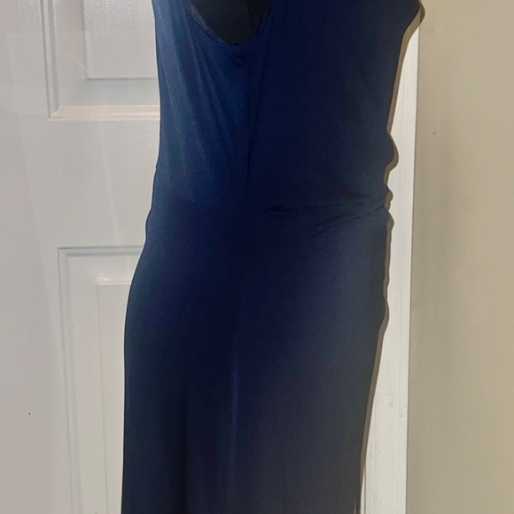 Sam Edelman Drape Neck Ruched Slim Asymmetric  Dress Navy - Picture 12 of 14